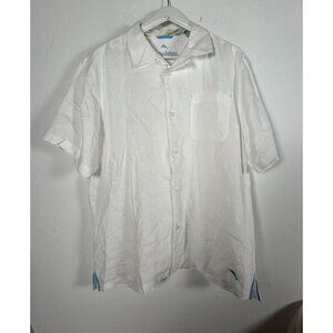 Tommy Bahama Mens Sea Glass Linen Camp Shirt Larger White Button Up with Pocket